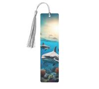 Marcapáginas de madera con borla, diseño de delfines, tortugas marinas, tiburones, pulpo, coral, con borla, hermosos marcadores hechos a mano para leer