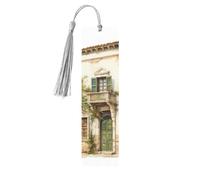Marcapáginas de madera con borla, diseño de edificio antiguo con rama de olivo romano y estampado griego, hermosos marcadores hechos a mano, marcadores para leer