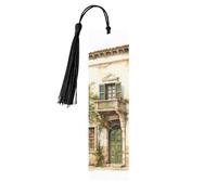 Marcapáginas de madera con borla, diseño de edificio antiguo con rama de olivo romano y estampado griego, hermosos marcadores hechos a mano, marcadores para leer