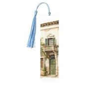 Marcapáginas de madera con borla, diseño de edificio antiguo con rama de olivo romano y estampado griego, hermosos marcadores hechos a mano, marcadores para leer