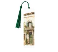 Marcapáginas de madera con borla, diseño de edificio antiguo con rama de olivo romano y estampado griego, hermosos marcadores hechos a mano, marcadores para leer