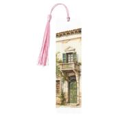 Marcapáginas de madera con borla, diseño de edificio antiguo con rama de olivo romano y estampado griego, hermosos marcadores hechos a mano, marcadores para leer