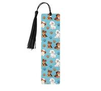 Marcapáginas de madera con borlas de 4,6 x 1,2 pulgadas con diseño de Yorkshire Terrier, Maltés y Biewer Terriers, ideal para la lectura.