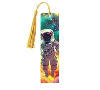 Marcapáginas de madera con diseño de astronautas de pie en el cielo en la Vía Láctea, único de doble cara, accesorios artísticos para libros, regalos de cumpleaños para hombres y mujeres, regalos para