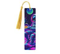 Marcapáginas de madera con diseño de astronautas espaciales y alienígenas pizza, único de doble cara, accesorios artísticos, regalos de cumpleaños para hombres y mujeres, regalos para amantes de los