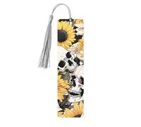Marcapáginas de madera con diseño de calavera y girasol, con borla, diseño floral y esqueleto, ideal para mujeres, hombres, amantes de los libros, estudiantes, profesores, lectores y escritores. Regal