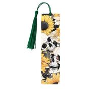 Marcapáginas de madera con diseño de calavera y girasol, con borla, diseño floral y esqueleto, ideal para mujeres, hombres, amantes de los libros, estudiantes, profesores, lectores y escritores. Regal
