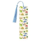 Marcapáginas de madera con diseño de dinosaurios de dibujos animados con borla para mujeres, hombres, amantes de los libros, marcadores de página para estudiantes, profesores y lectura