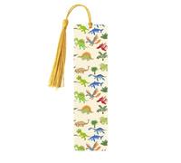 Marcapáginas de madera con diseño de dinosaurios de dibujos animados con borla para mujeres, hombres, amantes de los libros, marcadores de página para estudiantes, profesores y lectura