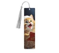 Marcapáginas de madera con diseño de gato que canta villancicos de Navidad, marcapáginas de madera vintage para colgar, adornos con borlas, marcadores de página de lectura para mujeres y hombres