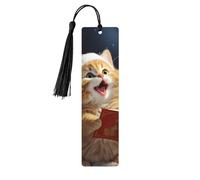 Marcapáginas de madera con diseño de gato que canta villancicos de Navidad, marcapáginas de madera vintage para colgar, adornos con borlas, marcadores de página de lectura para mujeres y hombres