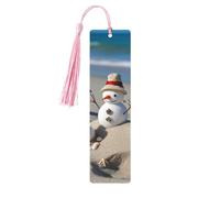 Marcapáginas de madera con diseño de muñeco de nieve, conchas marinas, playa de arena, para amantes de los libros, marcapáginas de madera para manualidades, etiquetas colgantes de madera con borlas