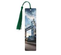 Marcapáginas de madera con diseño histórico del puente de la torre vieja de Londres, borlas coloridas, manualidades de decoración, accesorios para los amantes de los libros