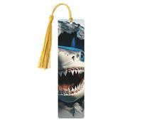 Marcapáginas de madera con efecto visual estéreo 3D Big Shark, impresión de doble cara, 5 piezas, regalos para mujeres para amantes de los libros, accesorios geniales para cuadernos, regalos de