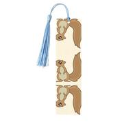 Marcapáginas de madera con estampado de ardilla de dibujos animados, marcapáginas de madera para amantes de los libros con borlas, accesorios