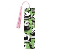 Marcapáginas de madera con estampado de bambú panda con borla, hermosos marcadores hechos a mano, marcadores para leer