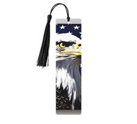 Marcapáginas de madera con estampado de bandera de águila calva con borla, hermosos marcadores hechos a mano, marcadores para leer