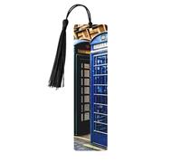 Marcapáginas de madera con estampado de cabina de teléfono británica con borla, hermosos marcadores hechos a mano, marcadores para leer
