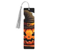 Marcapáginas de madera con estampado de calabaza de Halloween con borla, hermosos marcadores hechos a mano, marcadores para leer