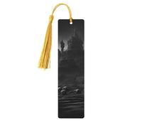 Marcapáginas de madera con estampado de calaveras en blanco y negro con borla, hermosos marcadores hechos a mano, marcadores para leer