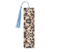 Marcapáginas de madera con estampado de carlino divertido con borlas, marcadores para leer libros de tapa dura