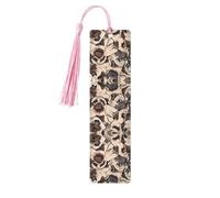 Marcapáginas de madera con estampado de carlino divertido con borlas, marcadores para leer libros de tapa dura