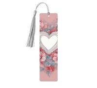 Marcapáginas de madera con estampado de corazón romántico con borla, hermosos marcadores hechos a mano, marcadores para leer