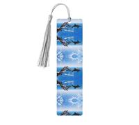 Marcapáginas de madera con estampado de delfín animal 3D único con borlas, marcadores para leer libros de tapa dura