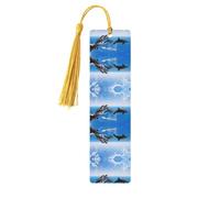 Marcapáginas de madera con estampado de delfín animal 3D único con borlas, marcadores para leer libros de tapa dura