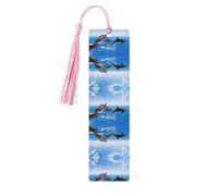 Marcapáginas de madera con estampado de delfín animal 3D único con borlas, marcadores para leer libros de tapa dura