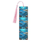 Marcapáginas de madera con estampado de delfines, tortugas marinas, tiburones, pulpos, arrecifes de coral, 5 unidades, para hombres y mujeres, marcadores con borla, regalos para los amantes de los