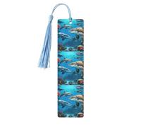 Marcapáginas de madera con estampado de delfines, tortugas marinas, tiburones, pulpos, arrecifes de coral, 5 unidades, para hombres y mujeres, marcadores con borla, regalos para los amantes de los