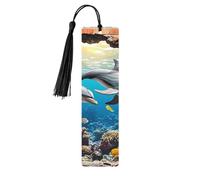 Marcapáginas de madera con estampado de doble cara con diseño de tiburones y delfines, coral algas y algas, 5 unidades, regalos de mujer para amantes de los libros, accesorios geniales para cuadernos