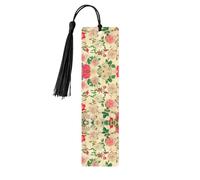 Marcapáginas de madera con estampado de flores retro con borlas, marcadores de libros para leer libros de tapa dura