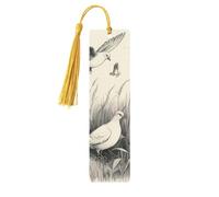 Marcapáginas de madera con estampado de hierba y paloma con borla, hermosos marcadores hechos a mano, marcadores para leer
