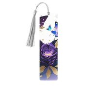 Marcapáginas de madera con estampado de mariposa morada con borla, hermosos marcadores hechos a mano, marcadores para leer