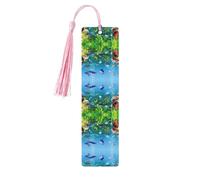 Marcapáginas de madera con estampado de mundo submarino de colores con borlas, marcadores de libros para leer libros de tapa dura, cuadernos