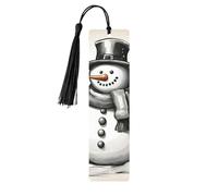 Marcapáginas de madera con estampado de muñeco de nieve navideño con borla, hermosos marcadores hechos a mano, marcadores para leer