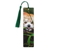 Marcapáginas de madera con estampado de panda rojo con borlas, marcadores para leer libros de tapa dura