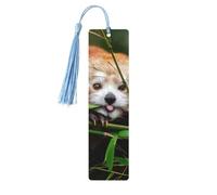 Marcapáginas de madera con estampado de panda rojo con borlas, marcadores para leer libros de tapa dura