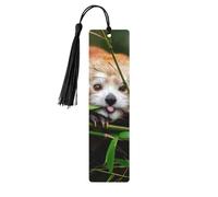 Marcapáginas de madera con estampado de panda rojo con borlas, marcadores para leer libros de tapa dura