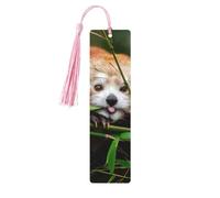 Marcapáginas de madera con estampado de panda rojo con borlas, marcadores para leer libros de tapa dura