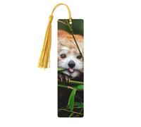 Marcapáginas de madera con estampado de panda rojo con borlas, marcadores para leer libros de tapa dura