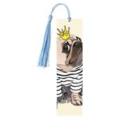 Marcapáginas de madera con estampado de perro carlino con borlas, marcadores para leer libros de tapa dura