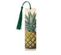 Marcapáginas de madera con estampado de piña con borla, hermosos marcadores hechos a mano, marcadores para leer