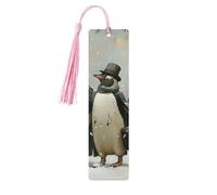 Marcapáginas de madera con estampado de pingüino, con borlas, accesorios de lectura, para amantes de los libros, profesores