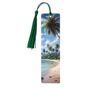 Marcapáginas de madera con estampado de playa arenosa con borla, hermosos marcadores hechos a mano, marcadores para leer