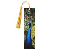 Marcapáginas de madera con estampado de plumas de pavo real con borla, hermosos marcadores hechos a mano, marcadores para leer