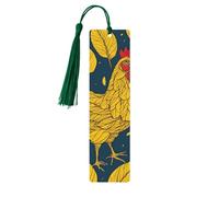 Marcapáginas de madera con estampado de pollo y hojas amarillas con borla, hermosos marcadores hechos a mano, marcadores para leer