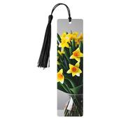 Marcapáginas de madera con estampado de ramo de narcisos con borla, hermosos marcadores hechos a mano, marcadores para leer